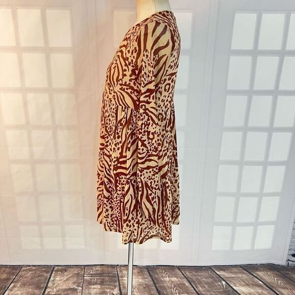 🔥🔥5 for $25🔥🔥 AFRM brown tan animal print long sleeve babydoll mini dress - Picture 9 of 13
